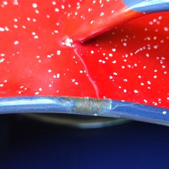 Red Speckled Enamelware Stockpot With Lid Blue Interior 3 Quart - Picture 3 of 9